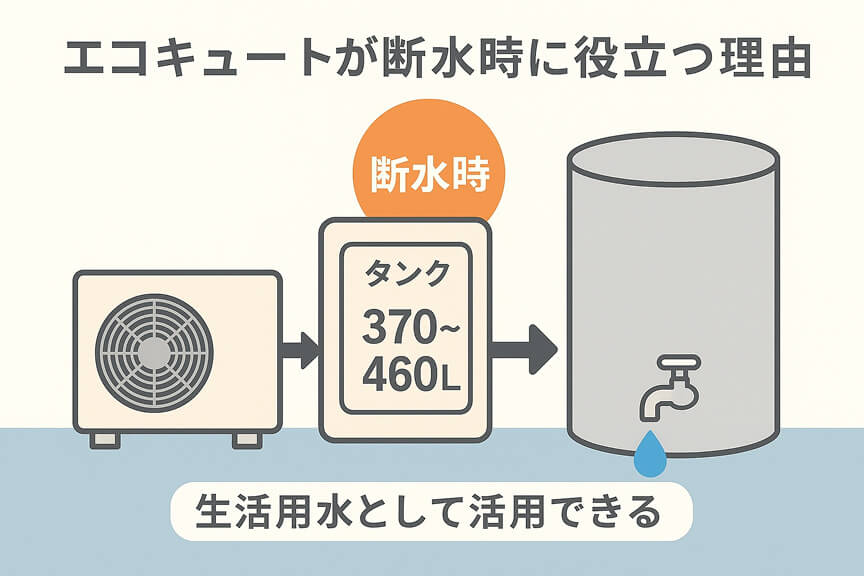 図解 エコキュートが断水時に役立つ理由 について